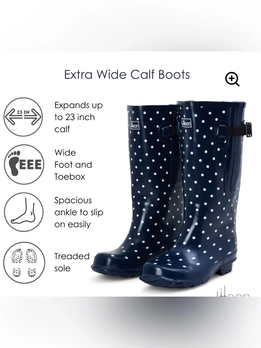 NWOT Jileon Extra Wide Calf Womens' Rain Boots, Size 7.